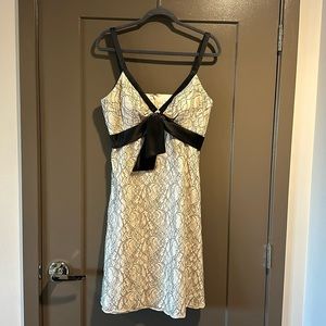 White House Black Market Cream and Black Lace dress with tie front